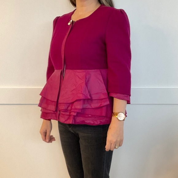 Burberry Peplum Wool Jacket Magenta Size Medium - Picture 10 of 14